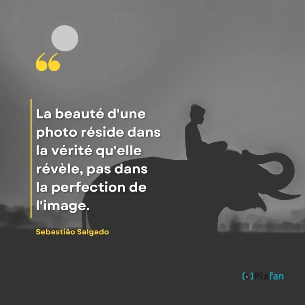 Citations photographie : les plus belles phrases sur la photo "La beauté d'une photo réside dans la vérité qu'elle révèle, pas dans la perfection de l'image."
Sebastião Salgado